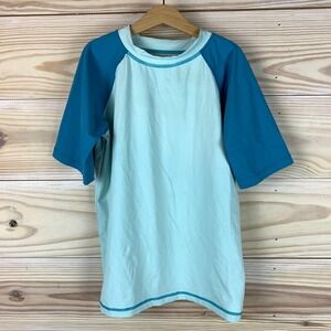 Garnet Hill Rash Guard Kids 12 Swim Shirt Teal Blue Raglan Beach